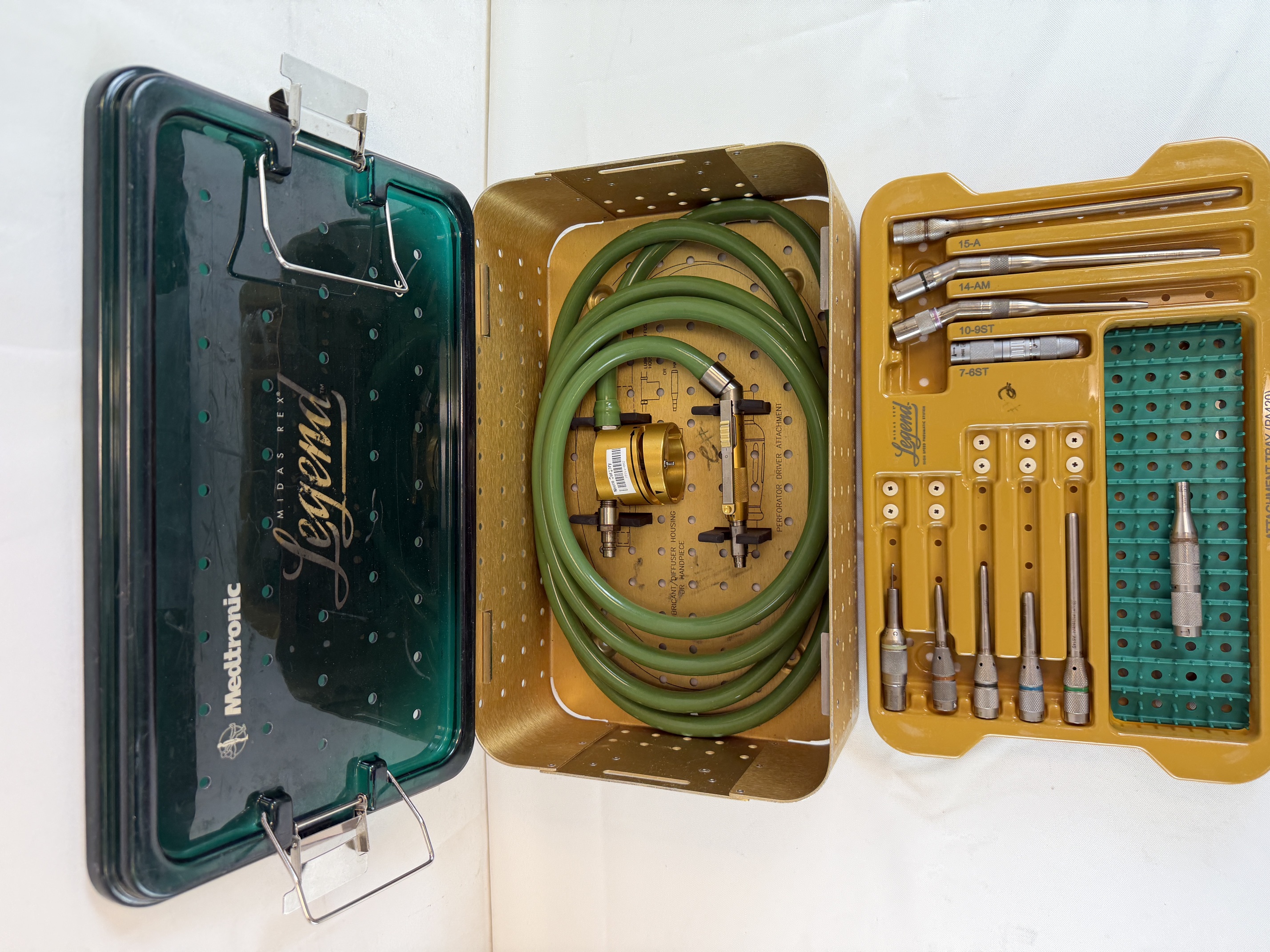 Medtronic Midas Rex Legend Handswitch Pneumatic Drill Set w/ Attachments & Case